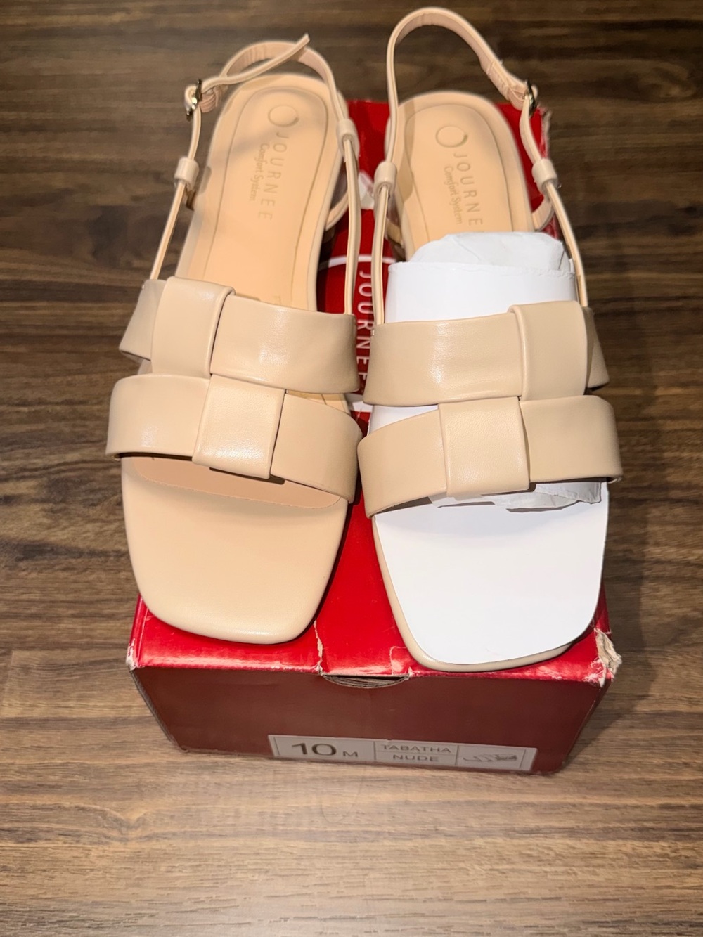 Journee Collection Beige Woven Slingback Sandals